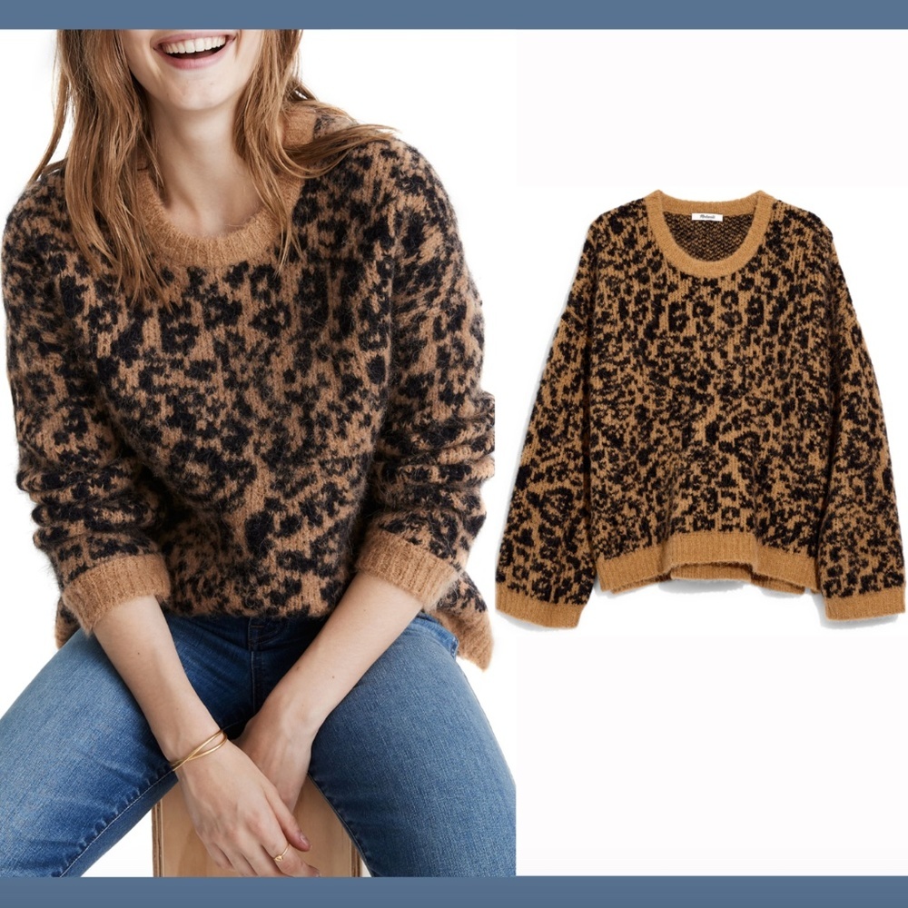 NWT Madewell Leopard‎ Crewneck Pullover Sweater SZ Small